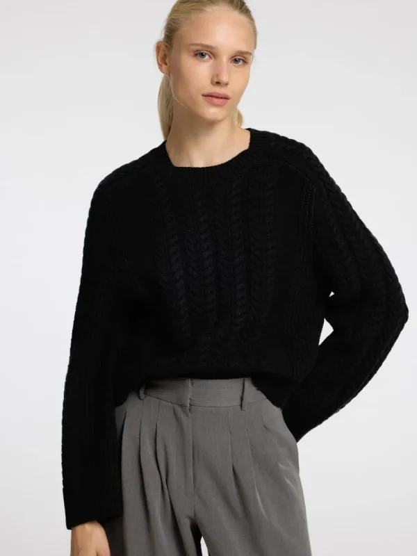 SELECTED FLÄTSTICKNING TRÖJA Black Discount