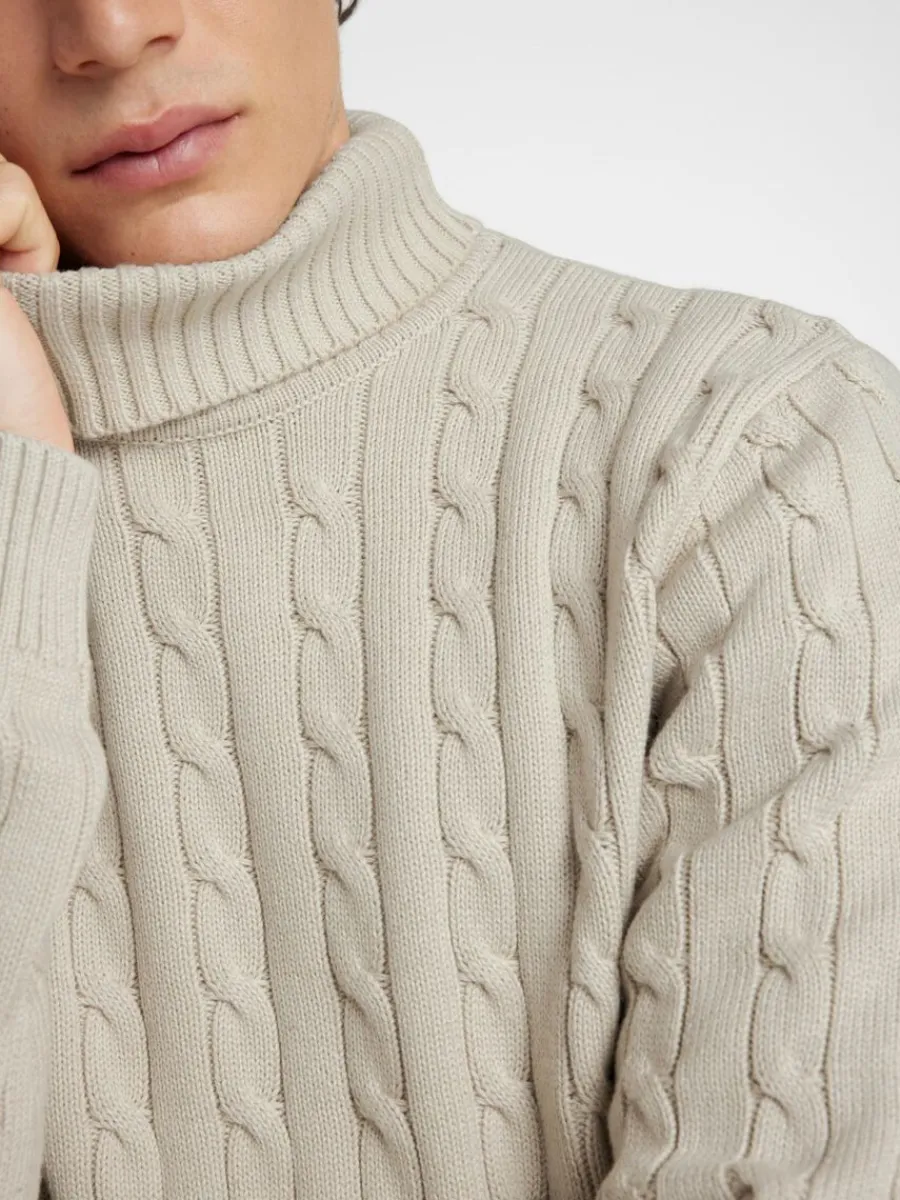 fltstickning_trja_3-7.webp SELECTED FLÄTSTICKNING TRÖJA Beige Fashion