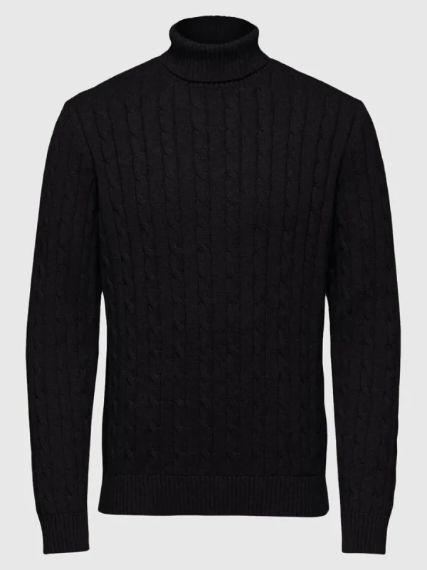 SELECTED FLÄTSTICKNING TRÖJA Black Best