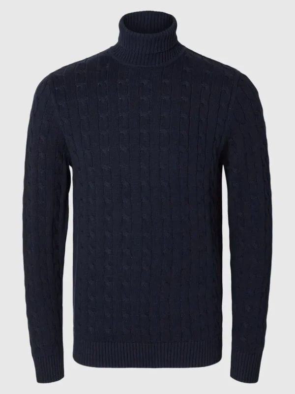 SELECTED FLÄTSTICKNING TRÖJA Blue Hot