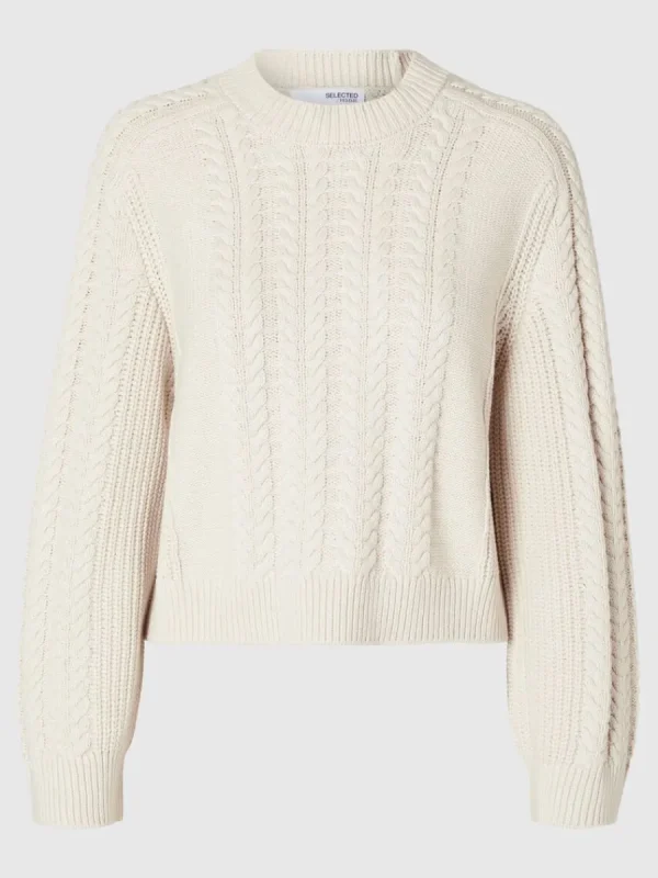 SELECTED FLÄTSTICKNING TRÖJA Beige Best