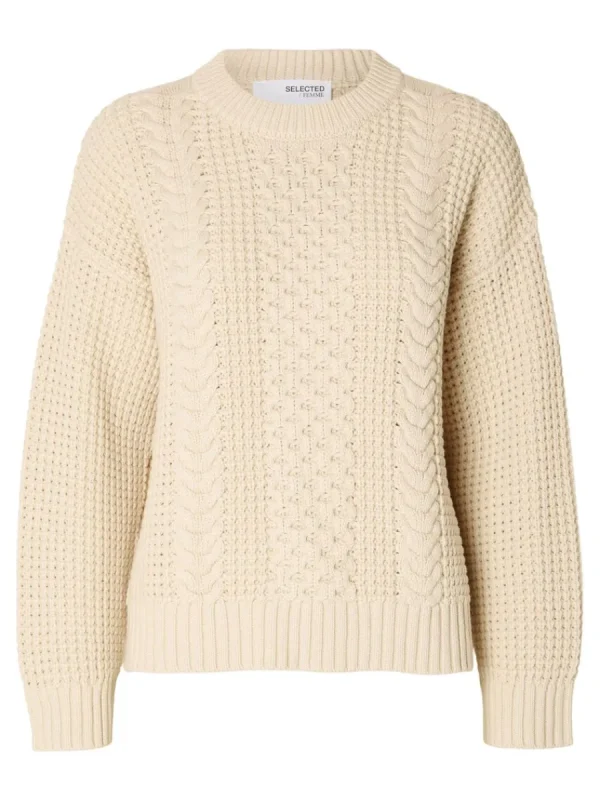 SELECTED FLÄTSTICKNING TRÖJA Beige Hot