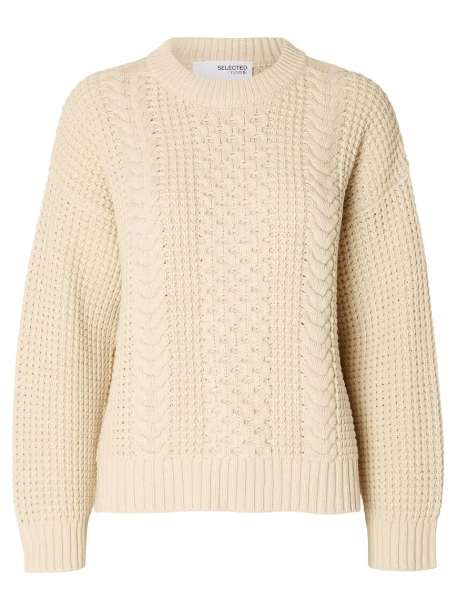 fltstickning_trja_5-2.webp SELECTED FLÄTSTICKNING TRÖJA Beige Hot