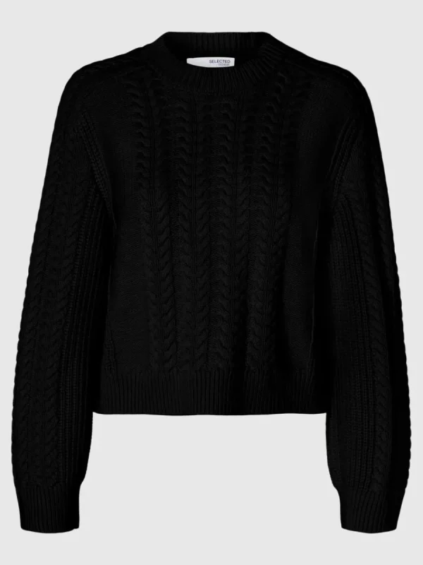 SELECTED FLÄTSTICKNING TRÖJA Black Discount