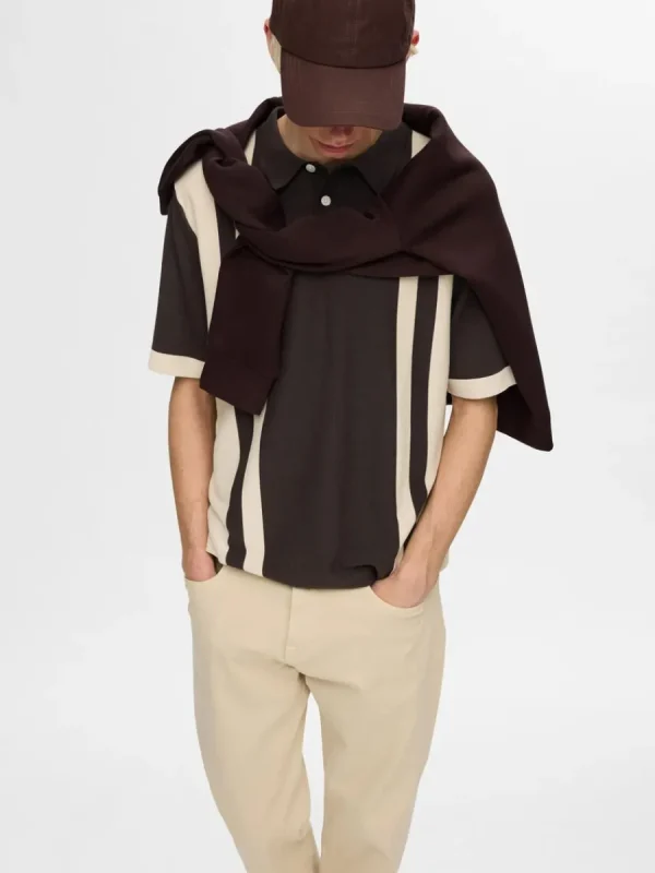 SELECTED FÄRGBLOCK STICKAD PIKÉTRÖJA Brown Online