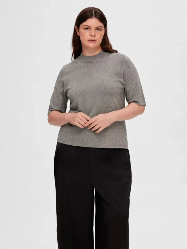 SELECTED GLITTER STICKAD TOPP Grey Best Sale