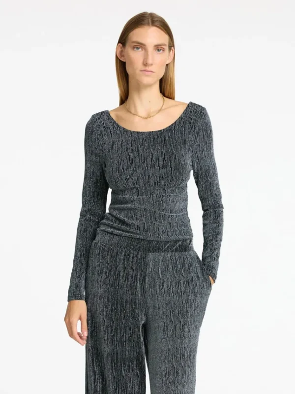 SELECTED GLITTRIGT LÅNGÄRMAD TOPP Black Fashion