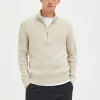 SELECTED HALF ZIP TRÖJA Beige Hot