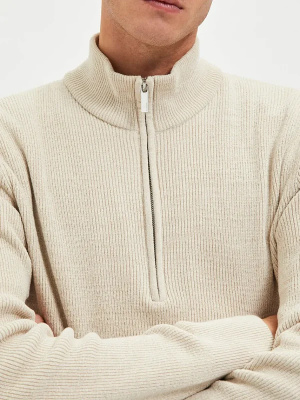 SELECTED HALF ZIP TRÖJA Beige Hot