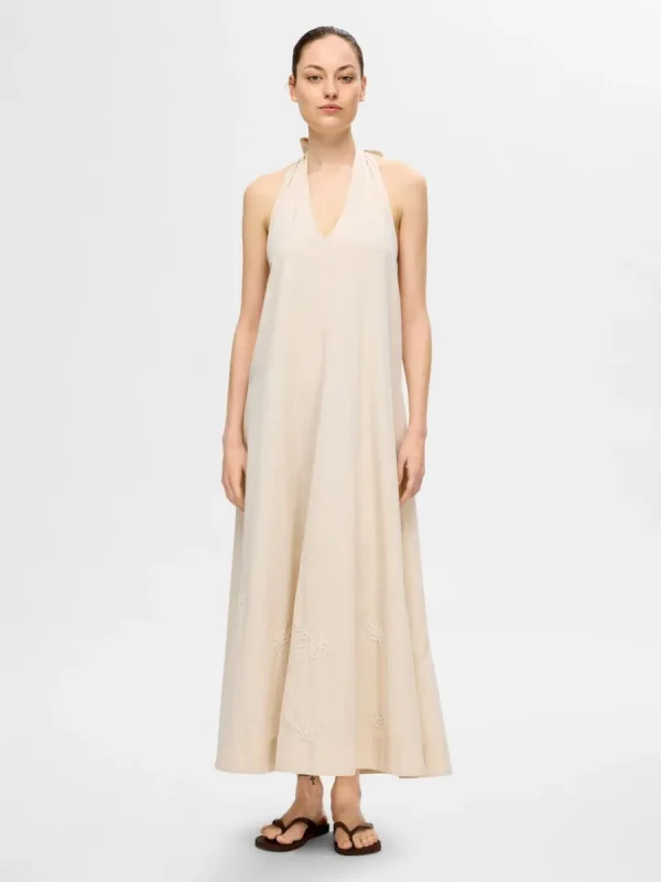 SELECTED HALTERNECK MAXIKLÄNNING Beige Sale