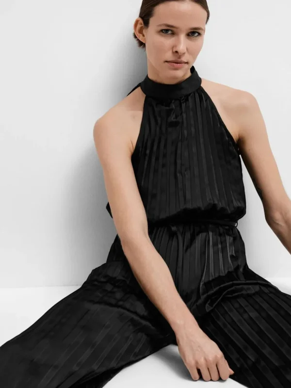 SELECTED HALTERNECK MED PLISSÉVECK JUMPSUIT Black New