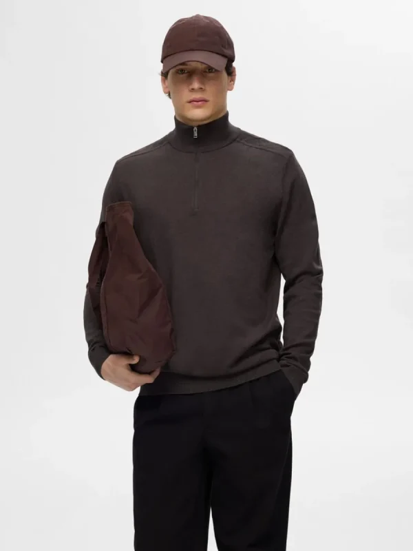 SELECTED HALVLÅNGT BLIXTLÅS STICKAD TRÖJA Brown Discount