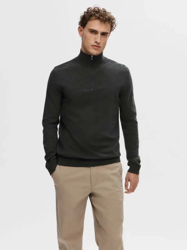 SELECTED HALVLÅNGT BLIXTLÅS STICKAD TRÖJA Grey Store