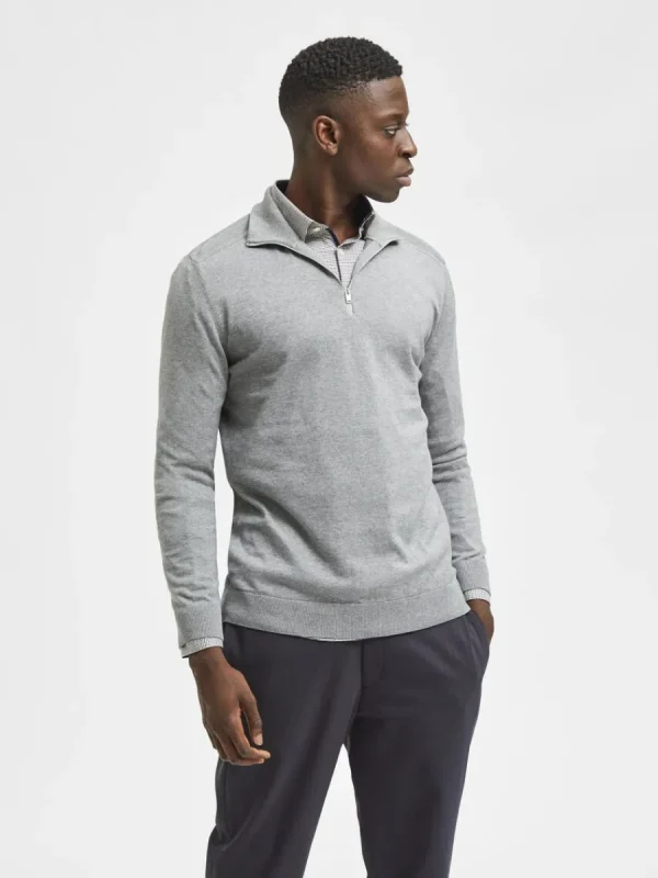 SELECTED HALVLÅNGT BLIXTLÅS STICKAD TRÖJA Grey New