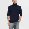 SELECTED HALVLÅNGT BLIXTLÅS STICKAD TRÖJA Blue Discount