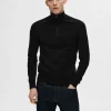 SELECTED HALVLÅNGT BLIXTLÅS STICKAD TRÖJA Black Cheap