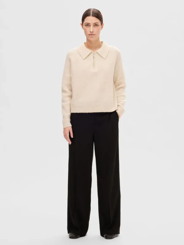 SELECTED HALVLÅNGT BLIXTLÅS STICKAD TOPP Beige Store
