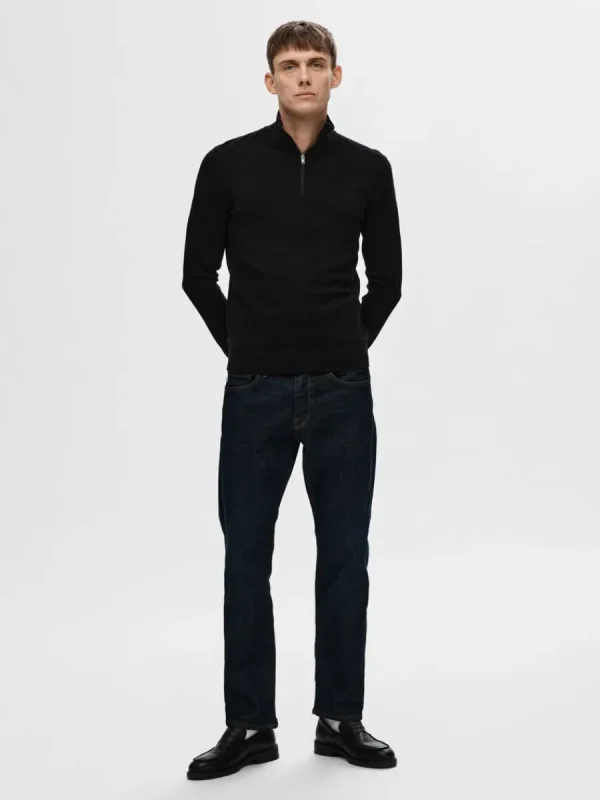 SELECTED HALVLÅNGT BLIXTLÅS STICKAD TRÖJA Black Cheap