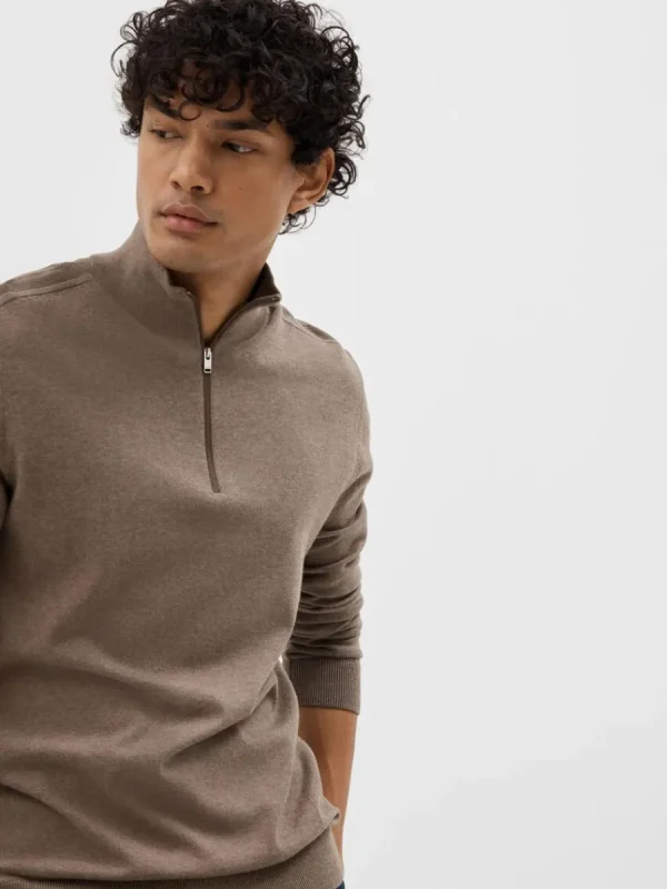 SELECTED HALVLÅNGT BLIXTLÅS STICKAD TRÖJA Brown Discount