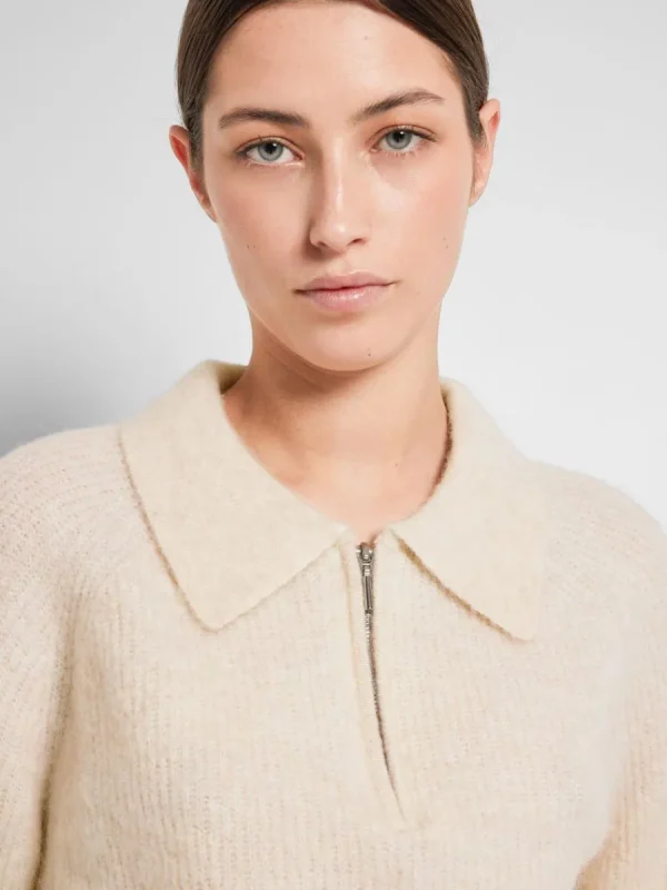 SELECTED HALVLÅNGT BLIXTLÅS STICKAD TOPP Beige Store