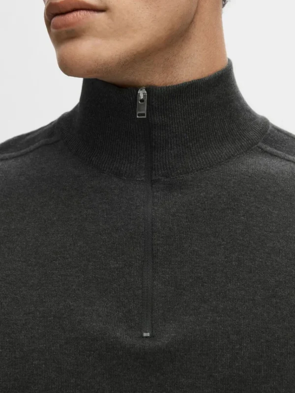 SELECTED HALVLÅNGT BLIXTLÅS STICKAD TRÖJA Grey Store