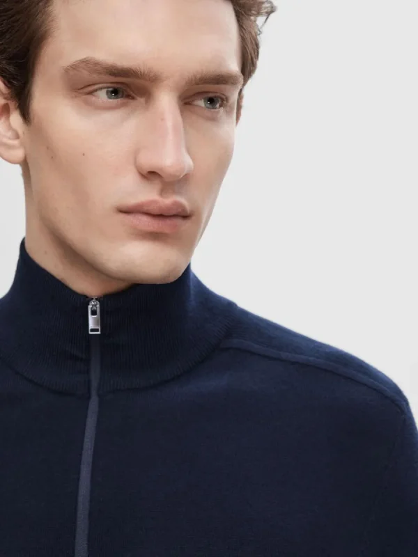 SELECTED HALVLÅNGT BLIXTLÅS STICKAD TRÖJA Blue Discount