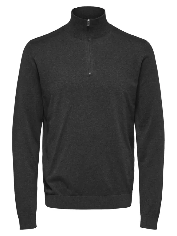 SELECTED HALVLÅNGT BLIXTLÅS STICKAD TRÖJA Grey Store
