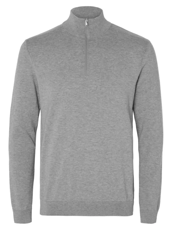 SELECTED HALVLÅNGT BLIXTLÅS STICKAD TRÖJA Grey New