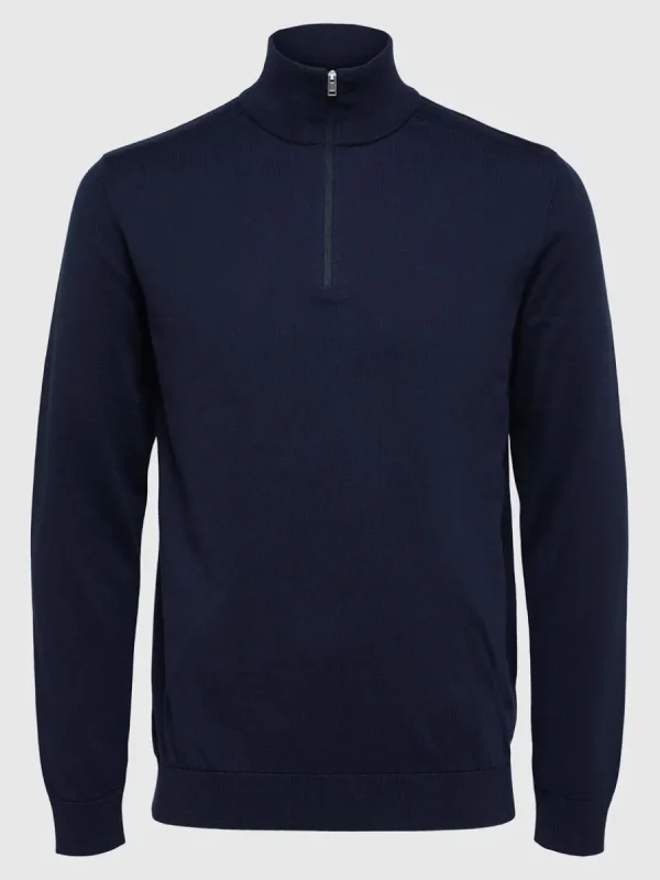 SELECTED HALVLÅNGT BLIXTLÅS STICKAD TRÖJA Blue Discount
