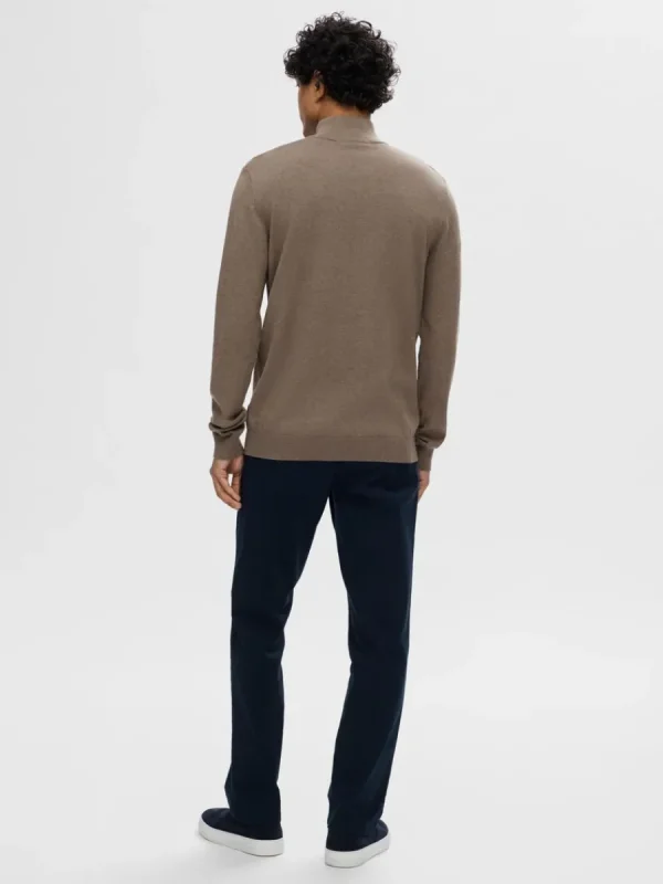 SELECTED HALVLÅNGT BLIXTLÅS STICKAD TRÖJA Brown Discount
