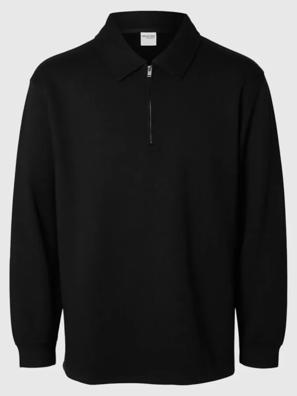 SELECTED HALVLÅNGT BLIXTLÅS SWEATSHIRT Black Cheap