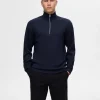 SELECTED HALVLÅNGT BLIXTLÅS SWEATSHIRT Blue Clearance