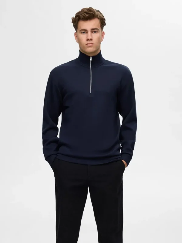 SELECTED HALVLÅNGT BLIXTLÅS SWEATSHIRT Blue Clearance