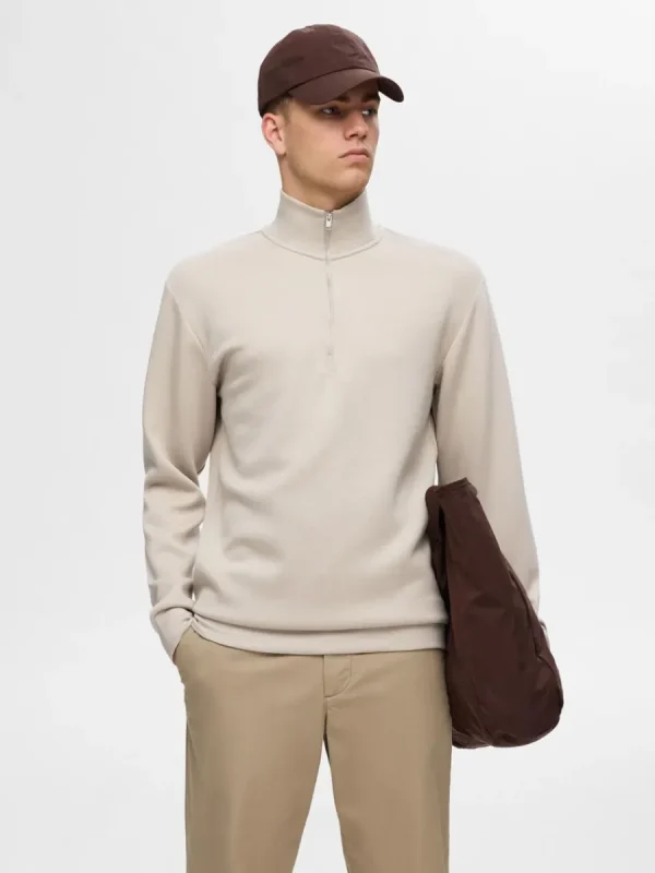 SELECTED HALVLÅNGT BLIXTLÅS SWEATSHIRT Beige Online