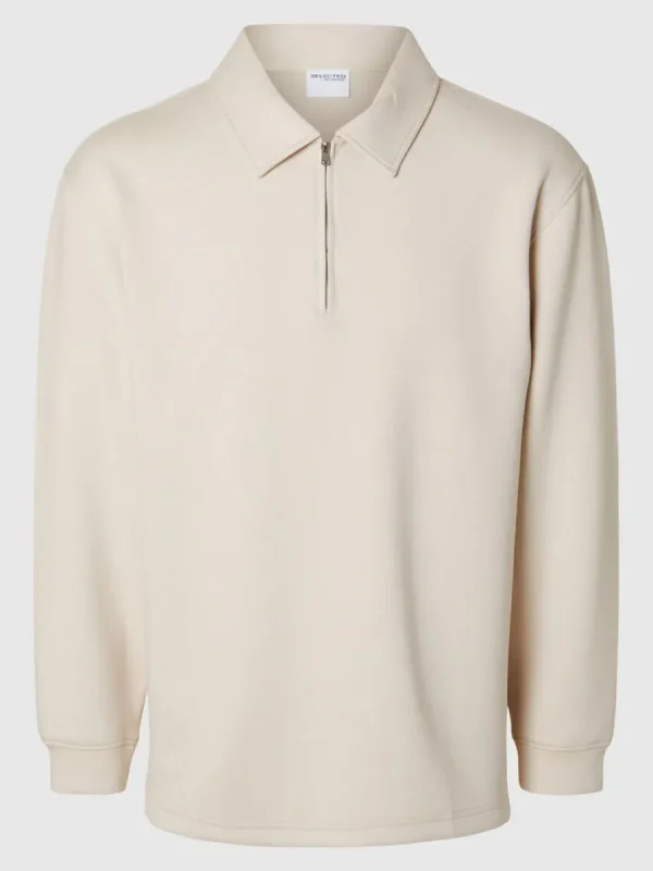 SELECTED HALVLÅNGT BLIXTLÅS SWEATSHIRT Beige New