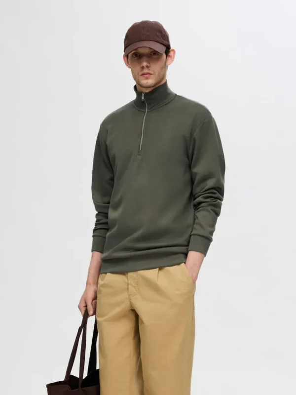 SELECTED HALVLÅNGT BLIXTLÅS SWEATSHIRT Green Shop