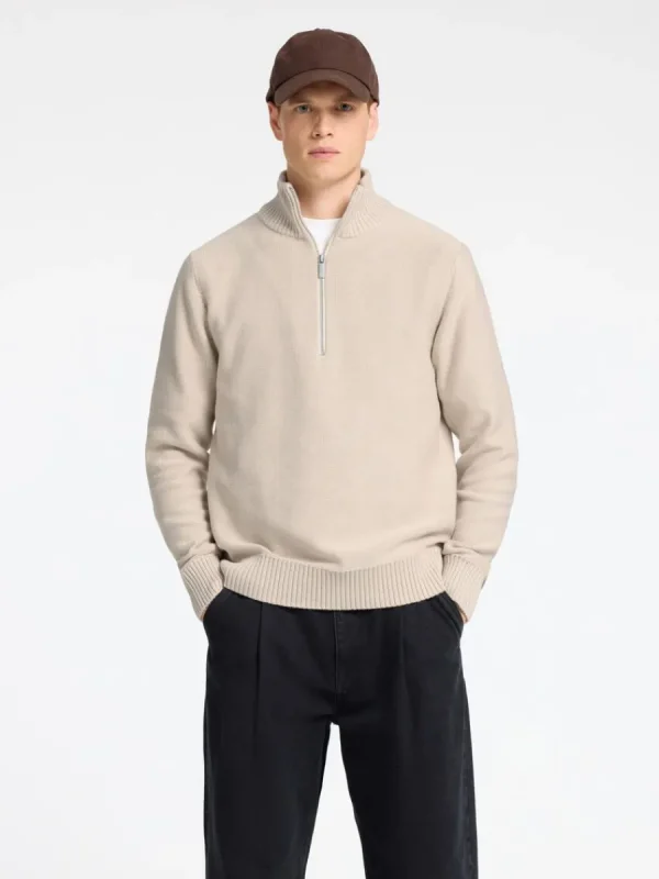 SELECTED HALVLÅNGT BLIXTLÅS TRÖJA Beige New