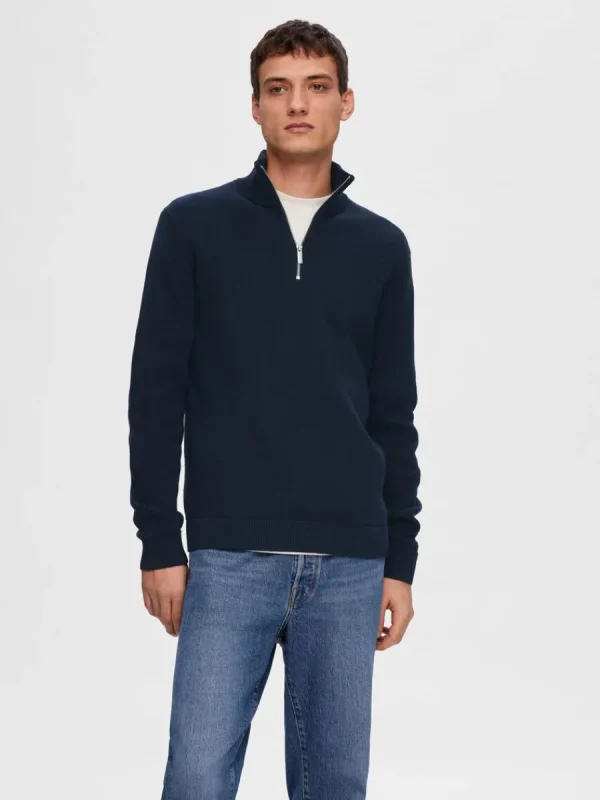 SELECTED HALVLÅNGT BLIXTLÅS TRÖJA Blue Fashion