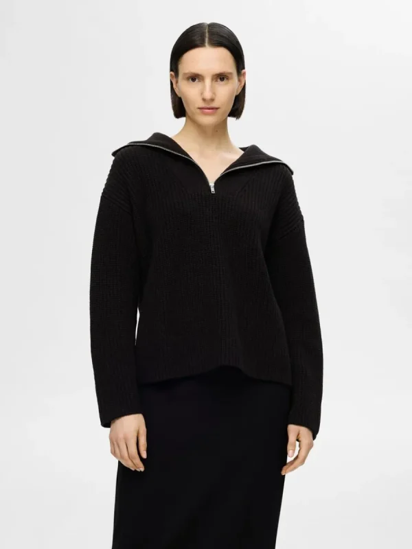 SELECTED HALVLÅNGT BLIXTLÅS TRÖJA Black Discount