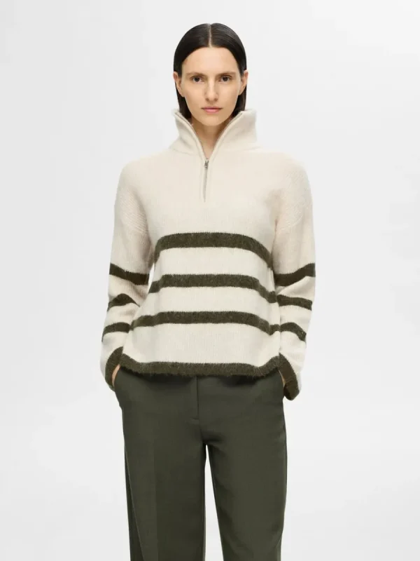 SELECTED HALVLÅNGT BLIXTLÅS TRÖJA Beige Outlet