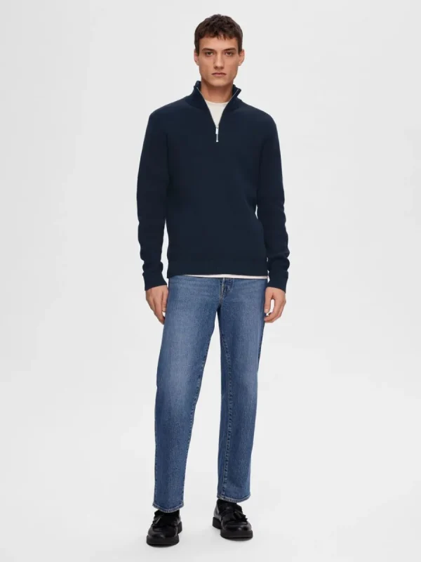 SELECTED HALVLÅNGT BLIXTLÅS TRÖJA Blue Fashion