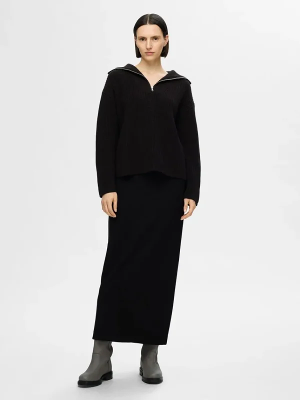 SELECTED HALVLÅNGT BLIXTLÅS TRÖJA Black Discount