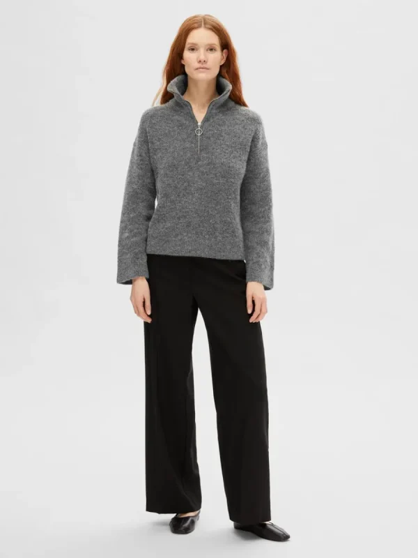 SELECTED HALVLÅNGT BLIXTLÅS TRÖJA Grey Fashion