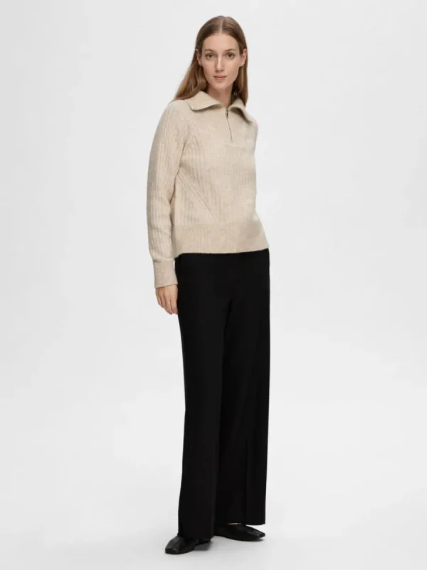 SELECTED HALVLÅNGT BLIXTLÅS TRÖJA Beige Flash Sale