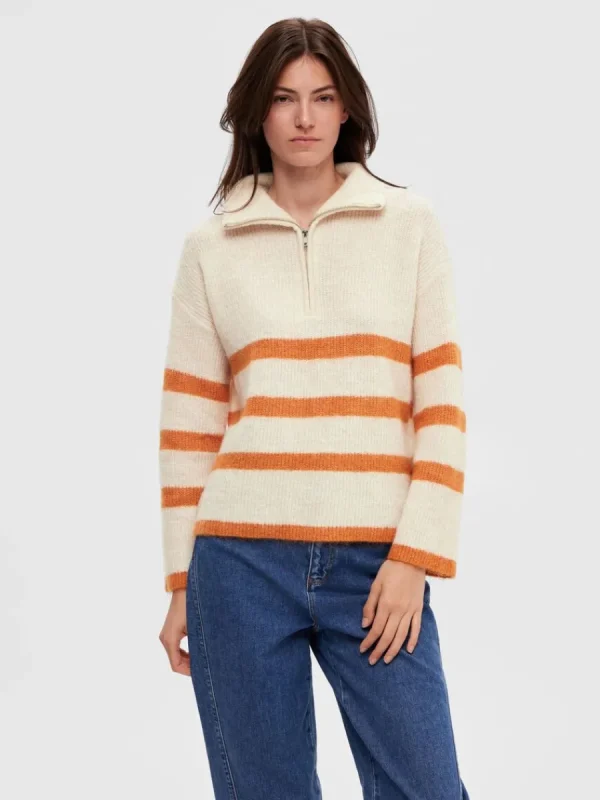 SELECTED HALVLÅNGT BLIXTLÅS TRÖJA Beige Best Sale