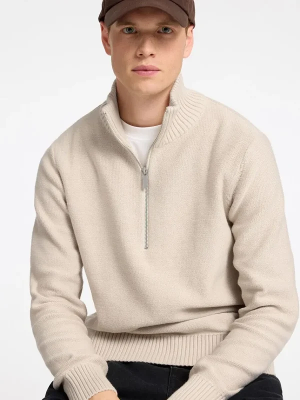 SELECTED HALVLÅNGT BLIXTLÅS TRÖJA Beige New