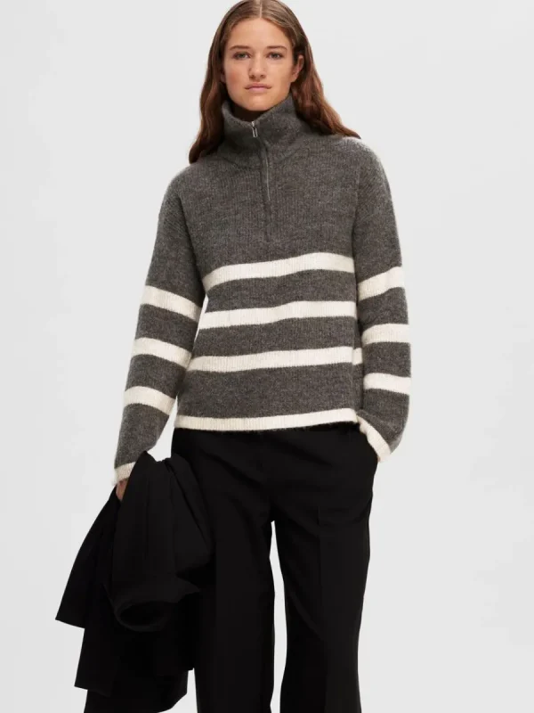 SELECTED HALVLÅNGT BLIXTLÅS TRÖJA Grey Discount
