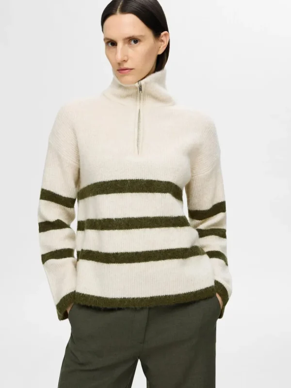 SELECTED HALVLÅNGT BLIXTLÅS TRÖJA Beige Outlet