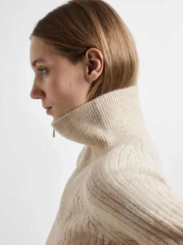 SELECTED HALVLÅNGT BLIXTLÅS TRÖJA Beige Flash Sale