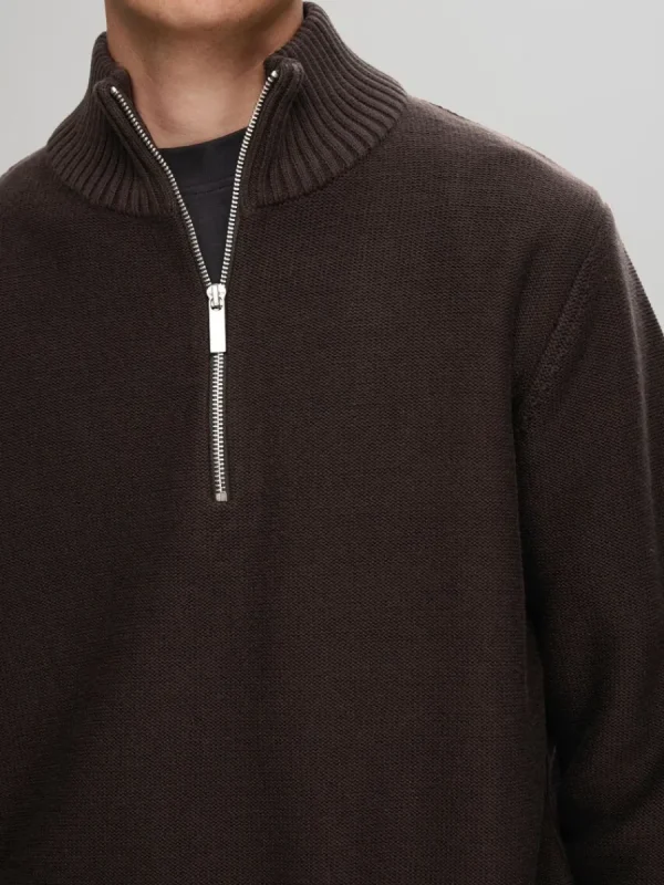 SELECTED HALVLÅNGT BLIXTLÅS TRÖJA Brown Flash Sale